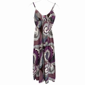 Vintage Babydoll Patchwork Midi Dress Womens S Purple Boho Cottage Fairy Floral